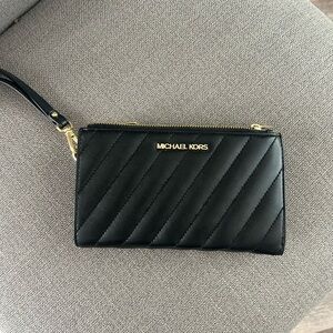 Michael Kors Black Diagonal Quilted Wristlet